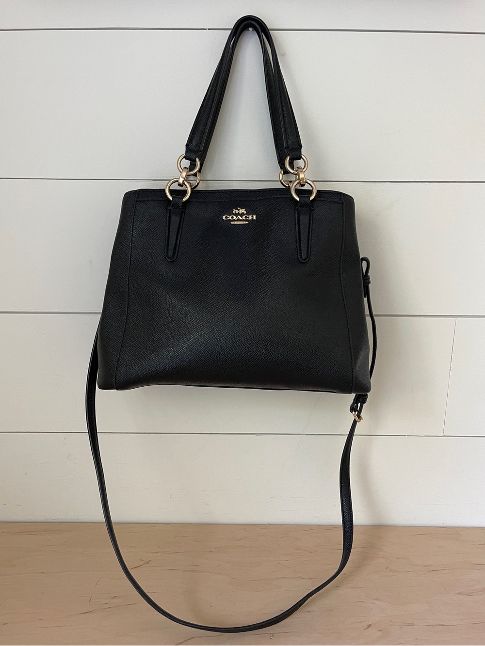 COACH MINETTA Crossgrain Leather Crossbody in Black with Gold Tone Hardware